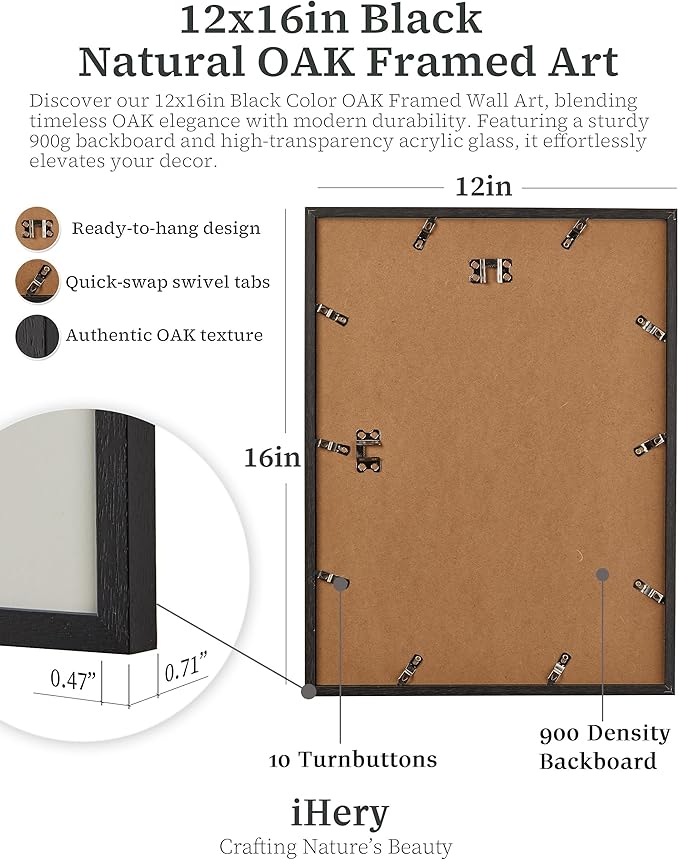 iHery Premium Natural Black OAK Wood 12x16in Audrey Hepburn Trendy Framed Wall - Image 6