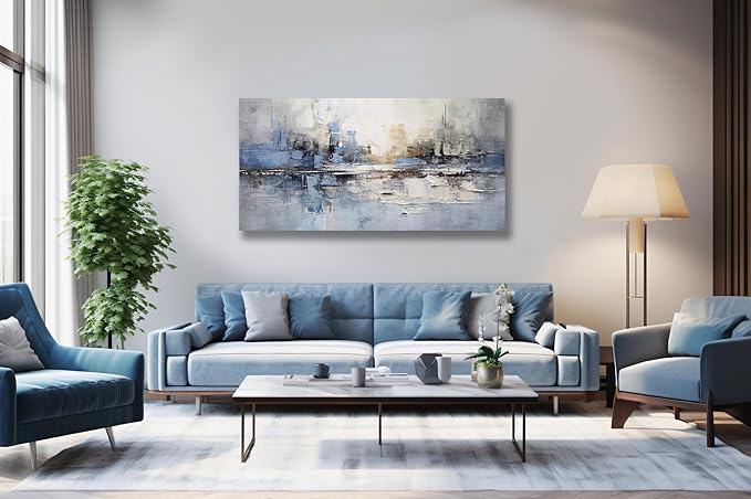VHMING Abstract Wall Art Wall Decor Blue and Gray White Modern Canvas Wall - Image 2
