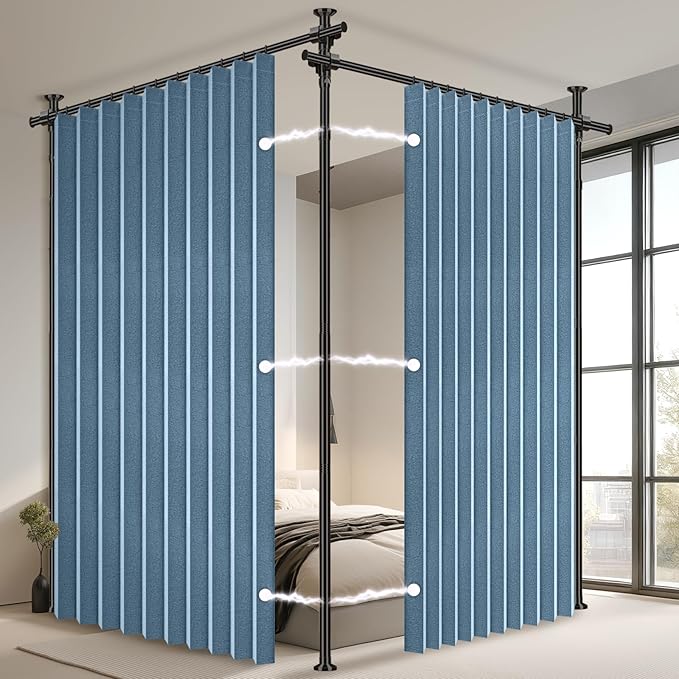 100% Blackout Room Divider Curtains Sets Blue 2 Panels W100 x L84in No Drill by AJAZZ
