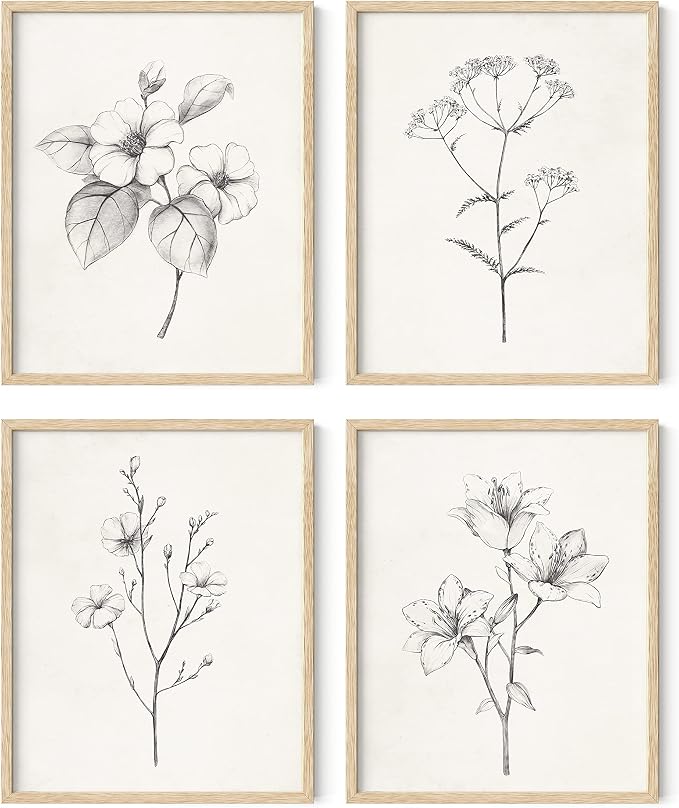 HAUS AND HUES Grey Floral Wall Art by HausandHuesArtPrints