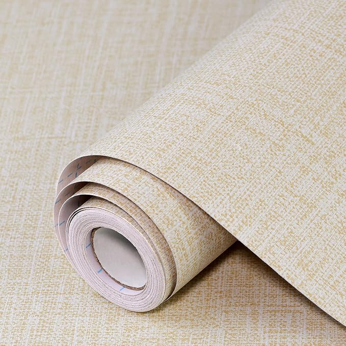 Beige Grasscloth Peel and Stick Wallpaper 17.3"x160" Faux Linen Textured by Uooar