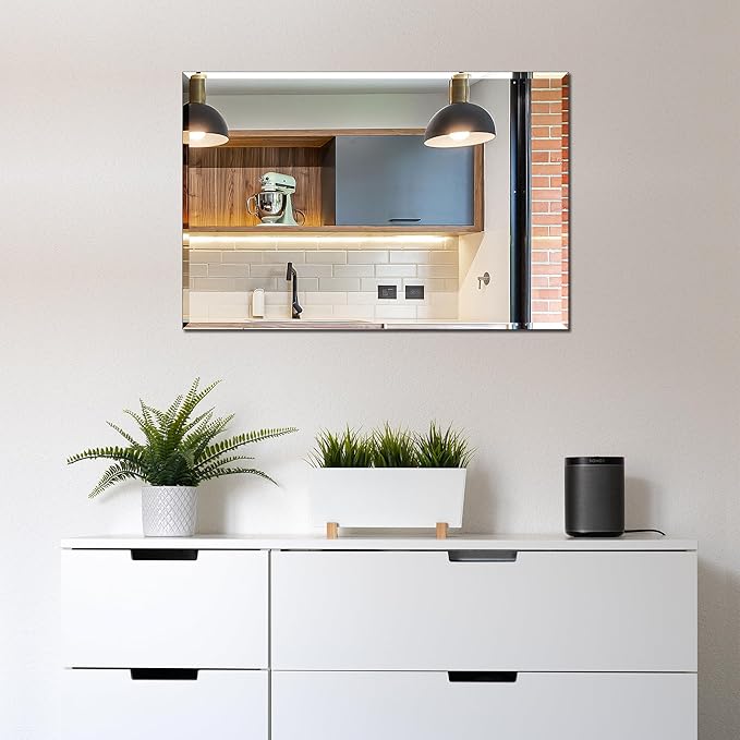 Frameless Bathroom Mirror for Wall, Rectangle Beveled Edge Mirror for Over Sink - Image 4
