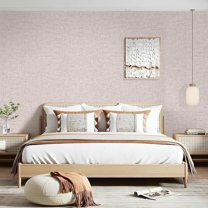 Beige Grasscloth Peel and Stick Wallpaper, Modern Textured Fabric Linen Vinyl - Image 2