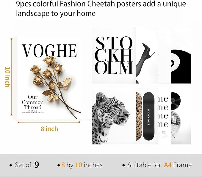 Stockholm Style 9 Pcs Fashion Gallery Wall Art Set, Modern Editorial Leopard - Image 2