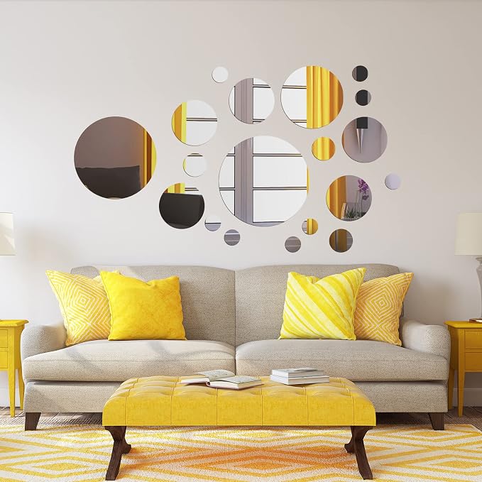 Shappy 32 Pcs Acrylic Mirror Wall Stickers Removable Round Wall Decal Circle - Image 7