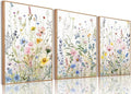 Bwodke Framed Wildflower Wall Art Watercolor Botanical Floral Colorful Canvas by Bwodke