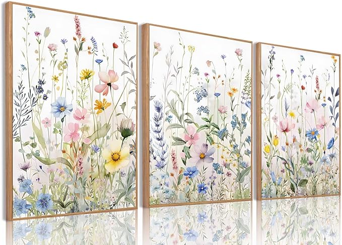 Bwodke Wildflower Wall Art Watercolor Botanical Floral Colorful Canvas Prints by Bwodke