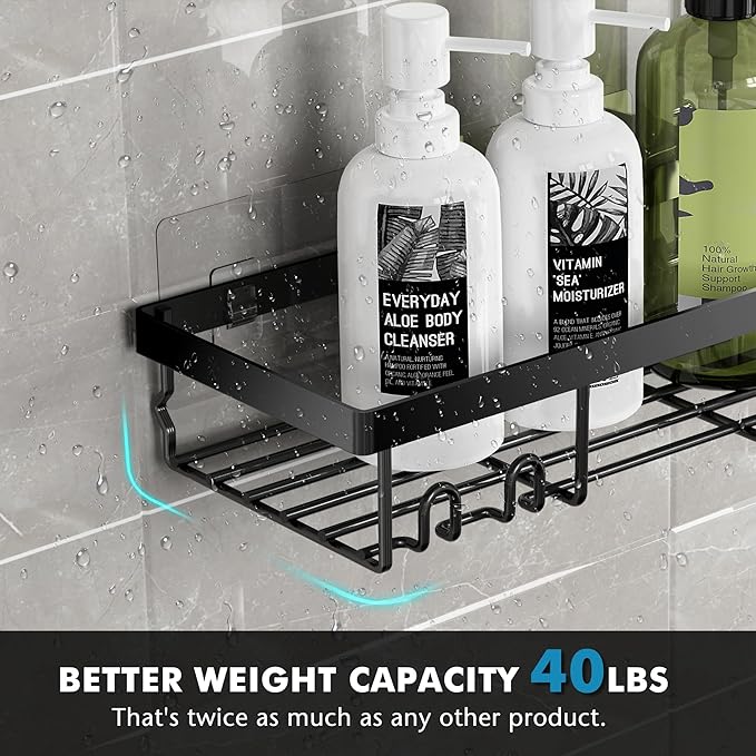 Moforoco Shower Caddy Shelf Organizer Rack, Self Adhesive Black Bathroom - Image 3