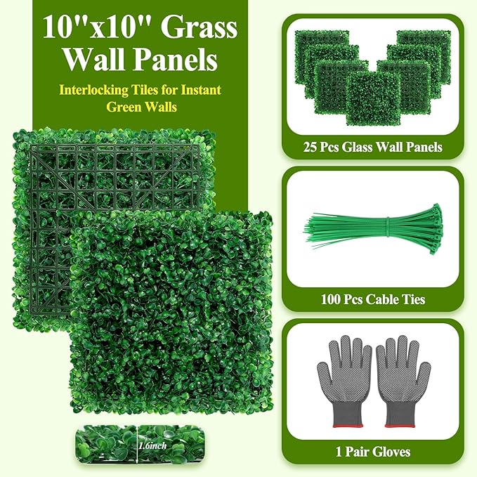 25Pcs Artificial Grass Wall Panels 10" X 10" Greenery Backdrop UV-Protected - Image 3