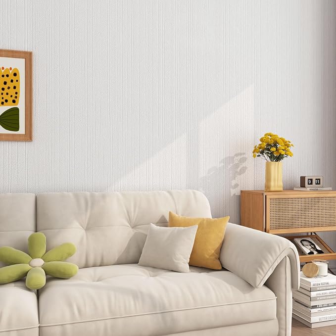 FunStick 16"x240" Modern Cream White Textured Wallpaper Peel and Stick - Image 4