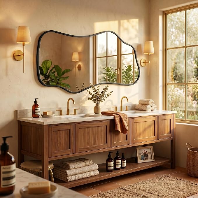 Bathroom Mirrors for Over Sink-Horizontal or Vertical Hanging 47.2"x21.6" Black by Dorlicecass