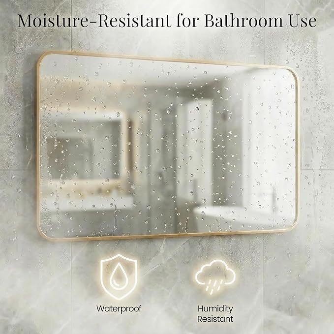 30x48 Inch Oversized Matte Gold Bathroom Vanity Mirrors | Flush Mount Deep Set - Image 5