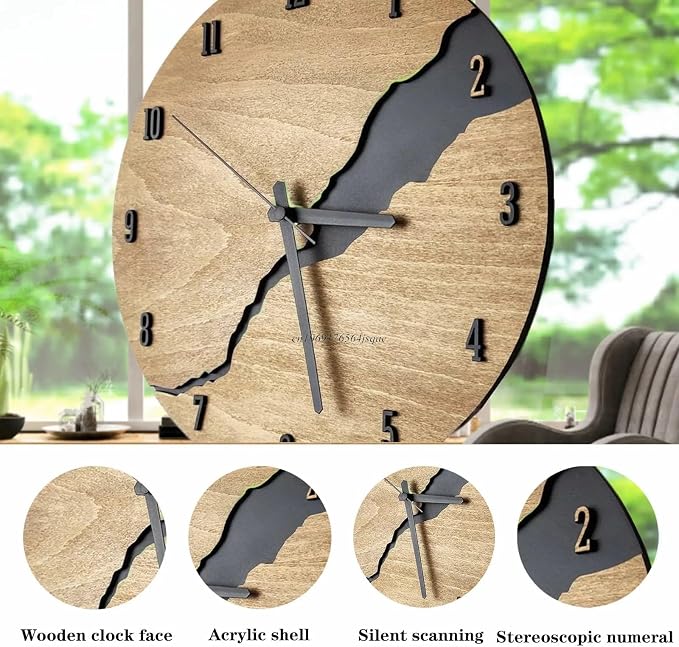 12Inch Simple Cracked Wooden Wall Clock - Image 2
