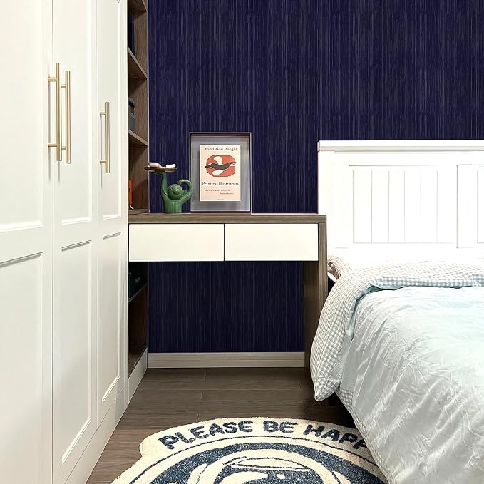 Navy Blue Grasscloth Peel and Stick Wallpaper Texture Contact Paper 23.6"x480" - Image 6