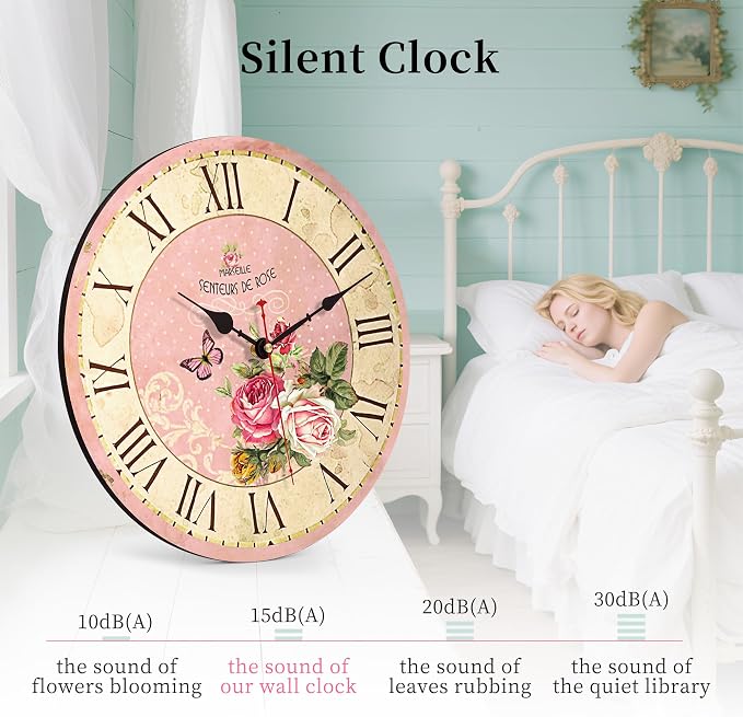 VIKMARI Home 14 Inch Battery Operated Silent Non-Ticking Vintage Wall Clock - Image 3
