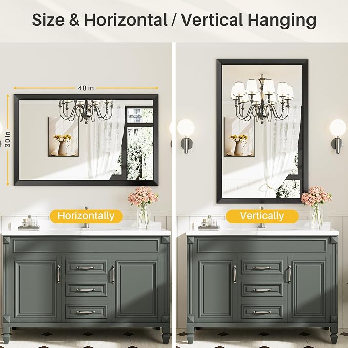 Briivue 48x30 Inch Black Bathroom Mirror - Image 6