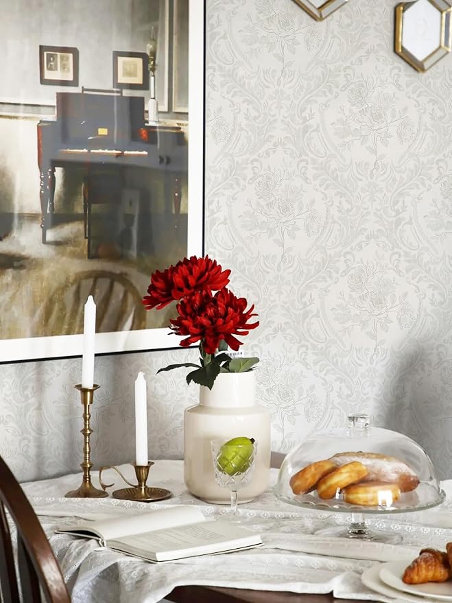 Ismoon Peel and Stick Wallpaper Vintage Floral Contact Paper Boho White and - Image 4