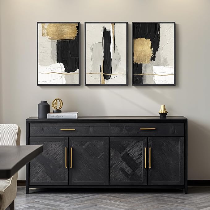 Framed Black and White Abstract Wall Art, 3 Piece Canvas Prints Paintings - Image 8