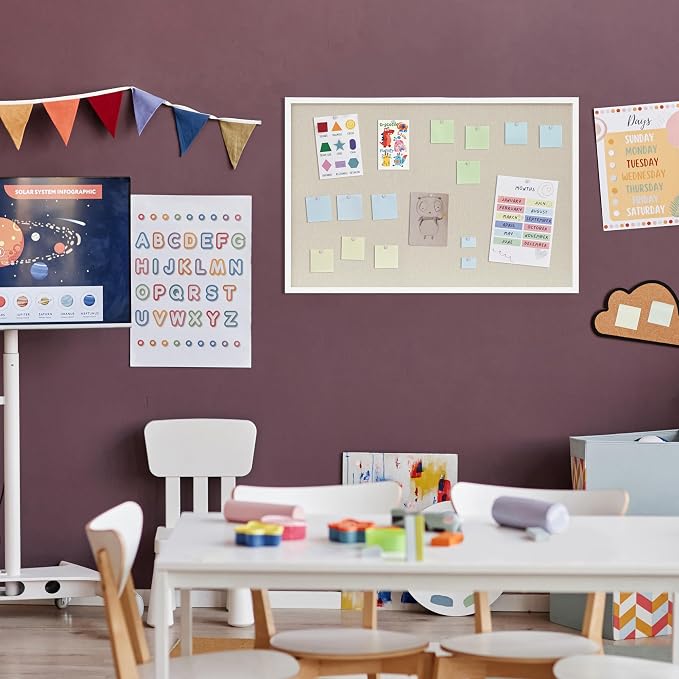 DAHAPYBOO Cork Board with Linen White, Bulletin Board 36"x24" Hanging Corkboards - Image 6