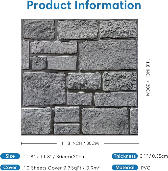 COMSTICKC 3D Wall Panel Peel and Stick, Faux Stone Wall Panel 10 Pcs 12"X12" - Image 5