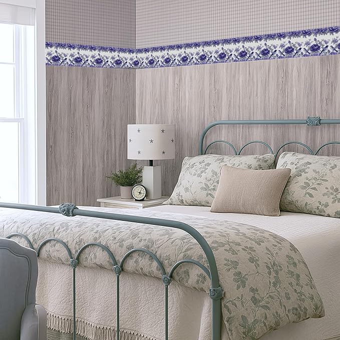 Blue Purple Floral Bird Wallpaper Border 196x4 Inch Peel and Stick Wall Border - Image 7