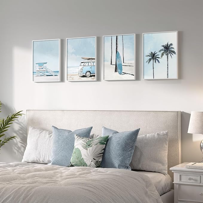 Framed Blue Coastal Beach Wall Art - Image 3