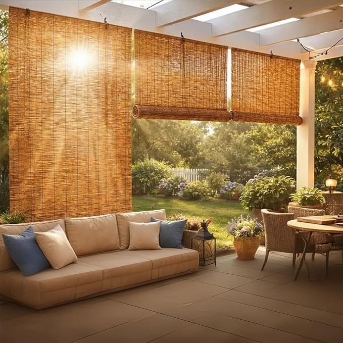 Bamboo Roller Shades for Outdoor Patio, Waterproof Sun Shades Privacy Blinds - Image 2