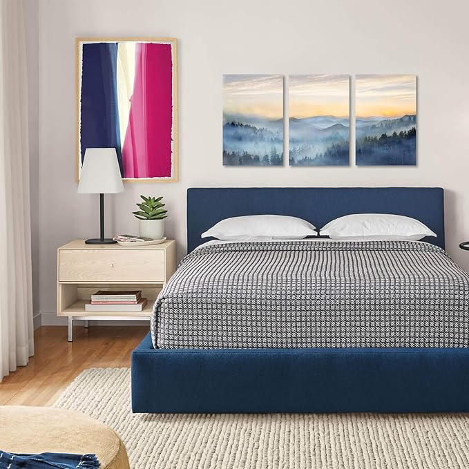 Wall Decor for Bedroom 3 Panel Sunrise Misty Forest Print Picture Paintings - Image 5