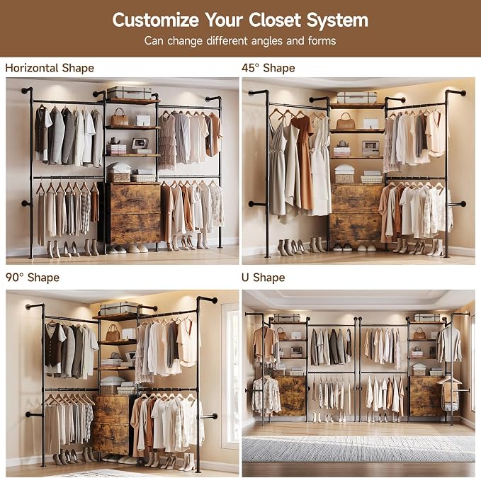 ONBRILL T2 Wall Mounted Industrial Pipe Clothing Rack, Closet Organizers and - Image 4
