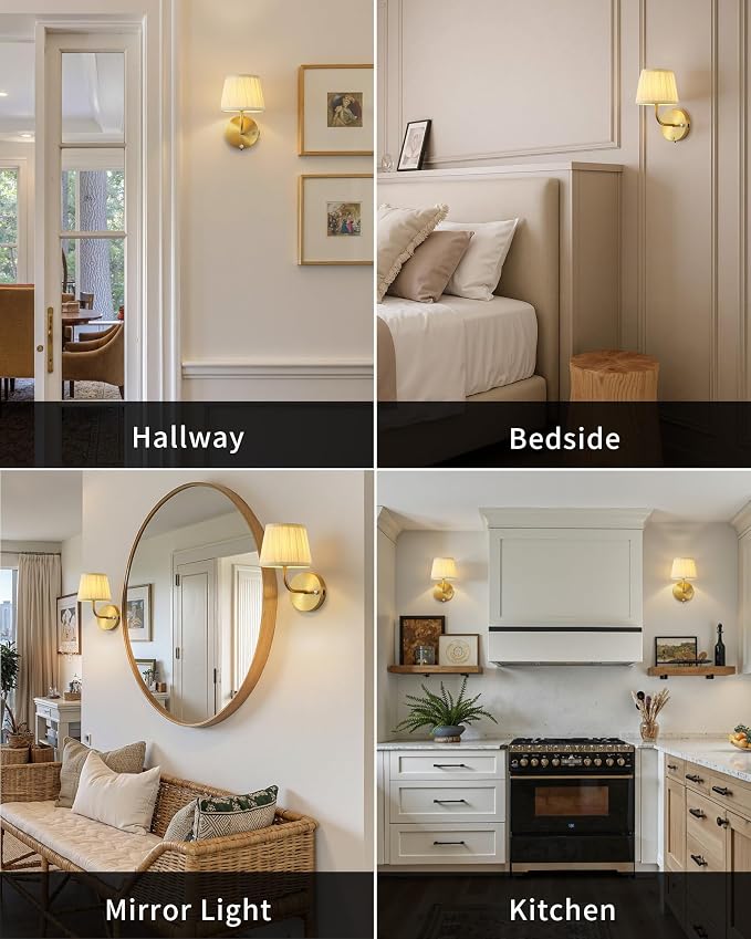 PUSU Motion Sensor Gold H9.6 inch Small Wall Sconces Set of 2, LED Cordless - Image 6