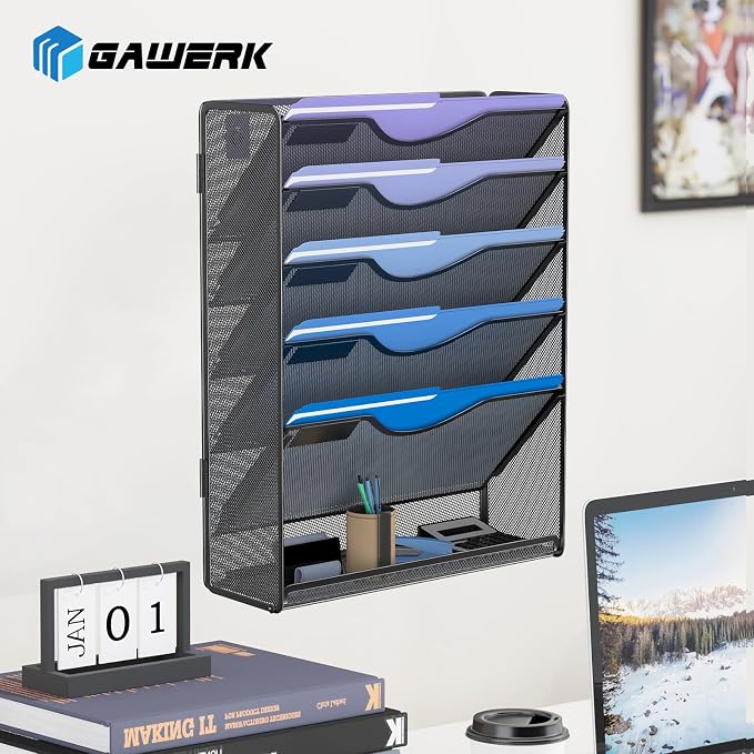 Gawerk 6 Tier Hanging File Organizer, Mesh Wall File Holder Paper Folder Rack - Image 6