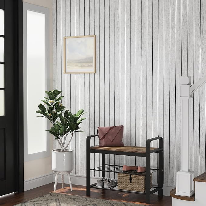 VEELIKE Whitewashed Oak Wood Wall Panel Peel and Stick Foam Slat Panels - Image 2