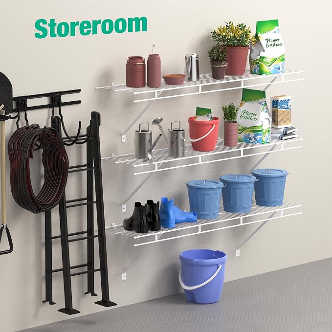 HAUSHOF Closet Shelves Wall Mounted 4-Pack, 4 ft x 12in White Wire Shelving - Image 2