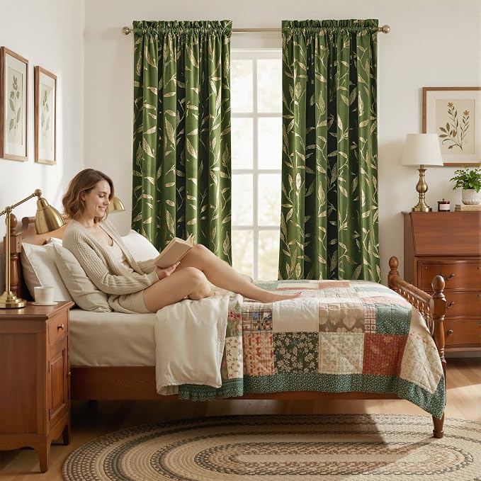 NICETOWN Olive Green Velvet Curtains - Image 3
