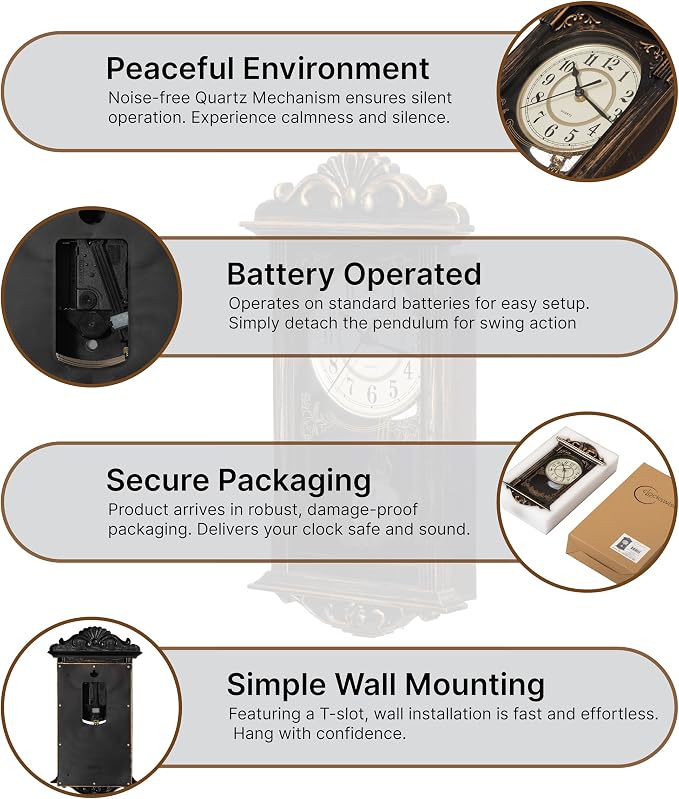 Clockswise Vintage Grandfather-Style Wall Clock - Image 4