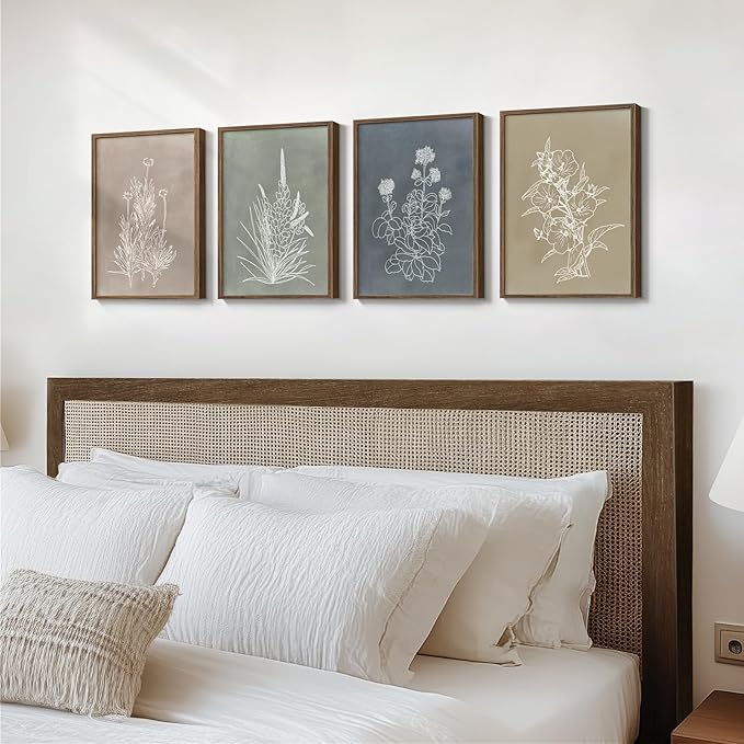 Framed Boho Botanical Wall Art for Living Room, 4 Piece Rustic Floral Canvas - Image 2