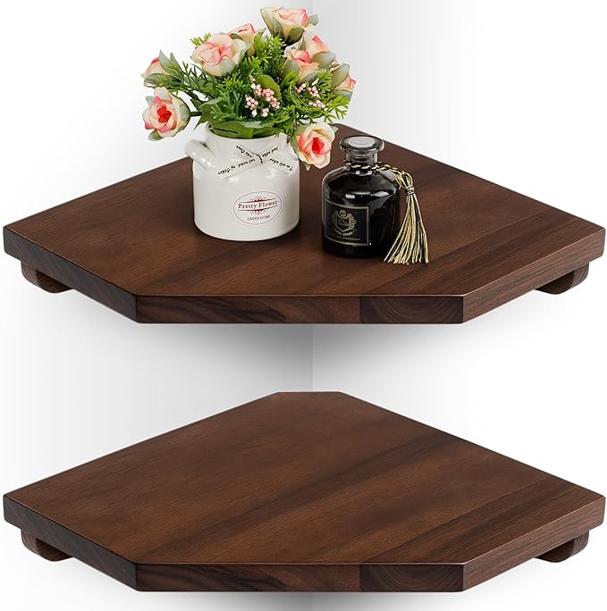 Demigo Hexagon Corner Floating Shelves Wall Mount – Solid Acacia Wood by Demigo