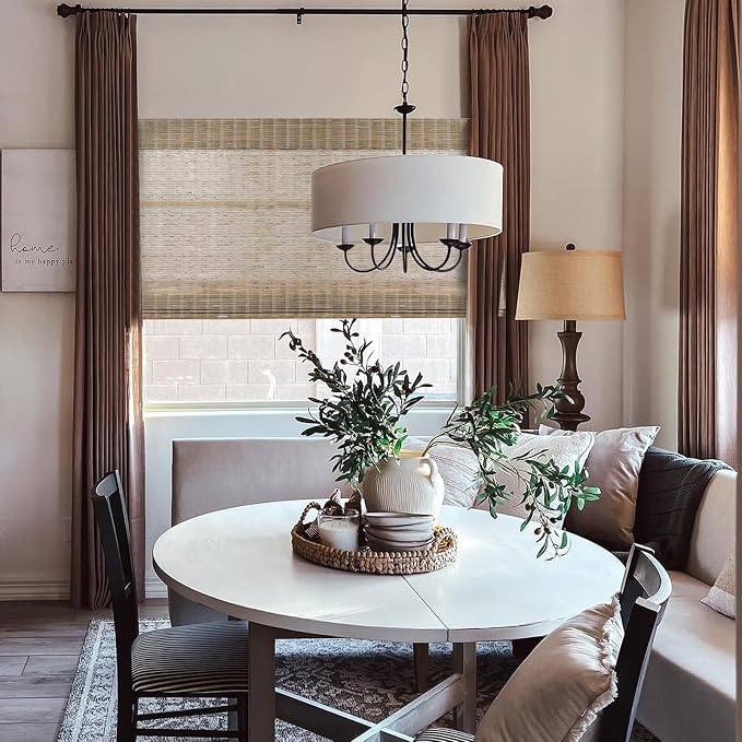 TWOPAGES Natural Woven No Drill Roman Shades, Custom Cordless Blackout Bamboo - Image 2