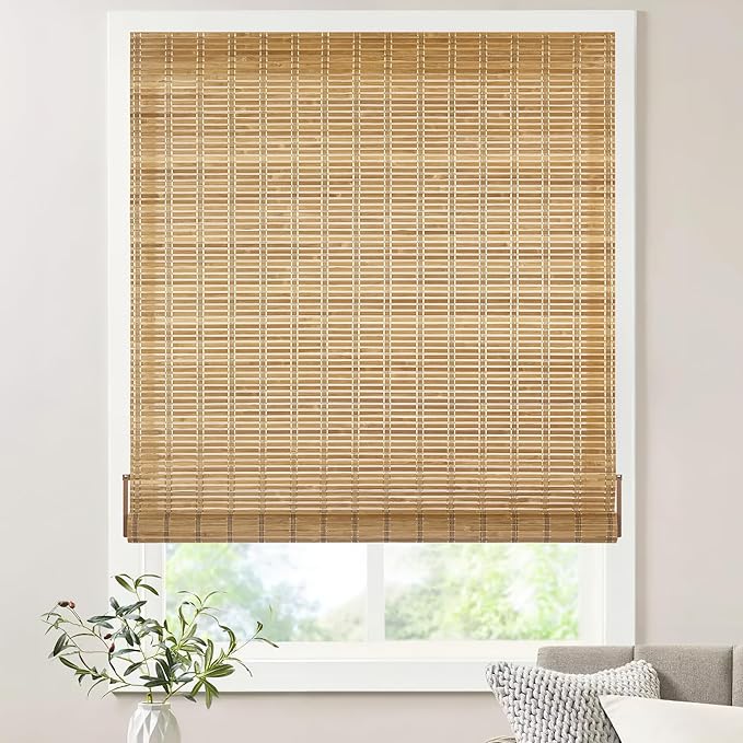 LazBlinds No Tools No Drill Bamboo Roller Shades, Cordless Bamboo Blinds by LazBlinds