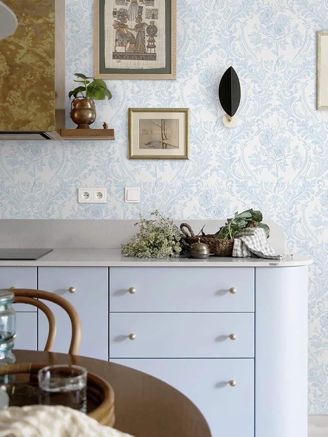 Ismoon Floral Peel and Stick Wallpaper Blue Contact Paper Boho Watercolor - Image 2