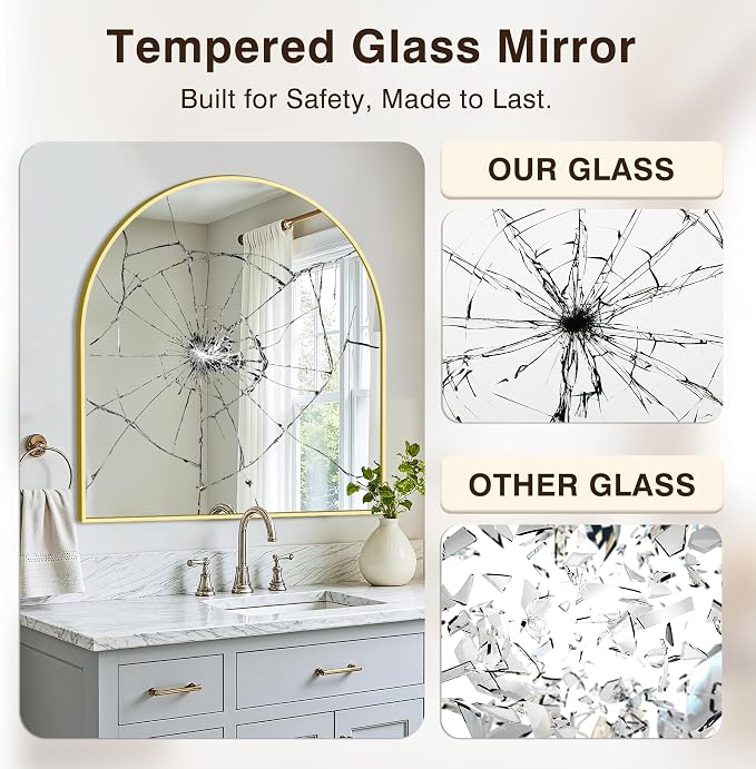 Vanity Bathroom Mirror for Wall, 32”x30” Arched Bathroom Mirror for Over Sink - Image 5