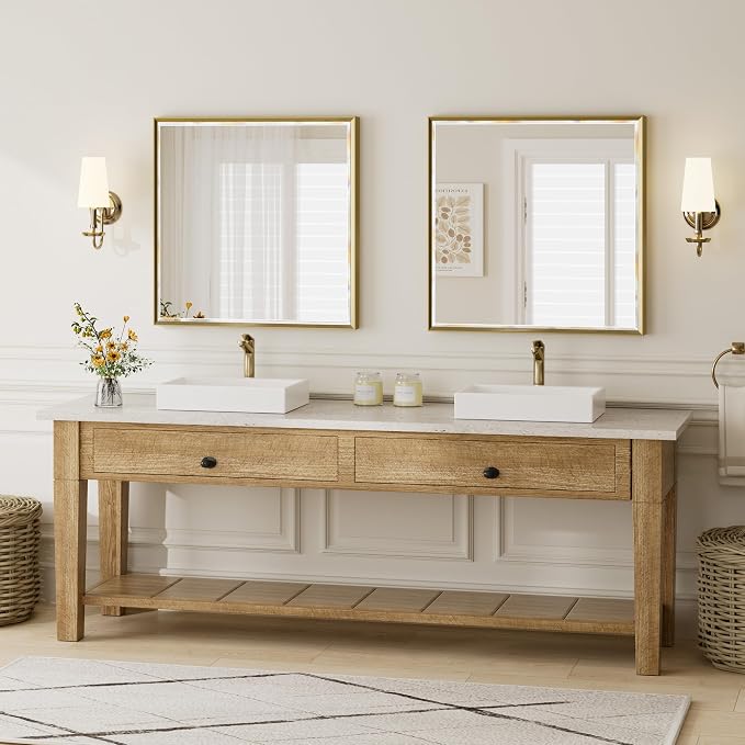 Gold Bathroom Mirror 36x36 Inch Square Beveled Bathroom Vanity Mirror Brushed - Image 7