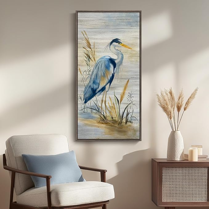 Framed Vertical Blue Heron Living Room Wall Art, Large Vintage Bird Picture - Image 8