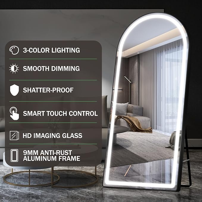 FENNIO Full Length Mirror with Lights, Free Standing Lighted Floor Mirror - Image 6