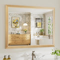 40x32 Inch Bathroom Mirror for Wall, Anti-Rust Oak Wood Grain Metal Framed by Briivuemodernmirrors