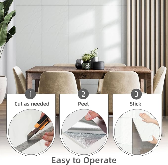 Vieshful 20pcs Peel and Stick Backsplash Tile，12"x12" Self Adhesive Marble Tile - Image 5