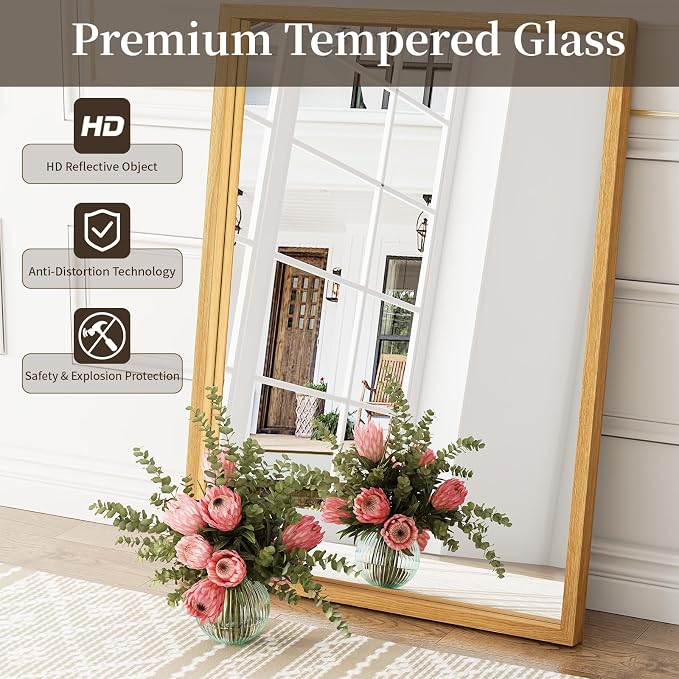 Syndra Natural Wood Frame Bathroom Mirror, 30x40'' Modern Vanity Mirror - Image 8