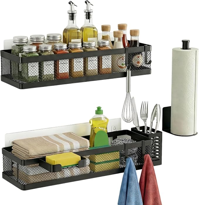 PUSDON 5-in-1 16.5" Extra Long Slim Wall Mount Wrapped Mesh Kitchen Organizer & by PUSDON