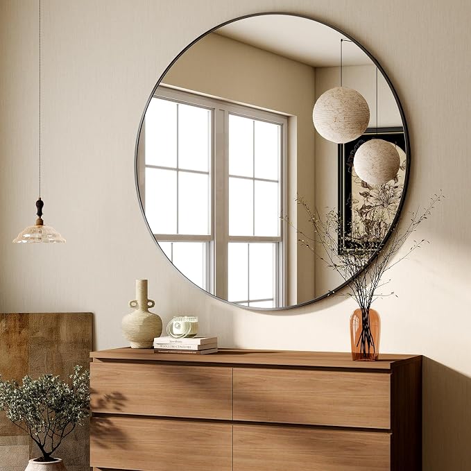 HARRITPURE 48 Inch Round Mirror, Modern Aluminum Alloy Frame Large Vanity Wall - Image 6