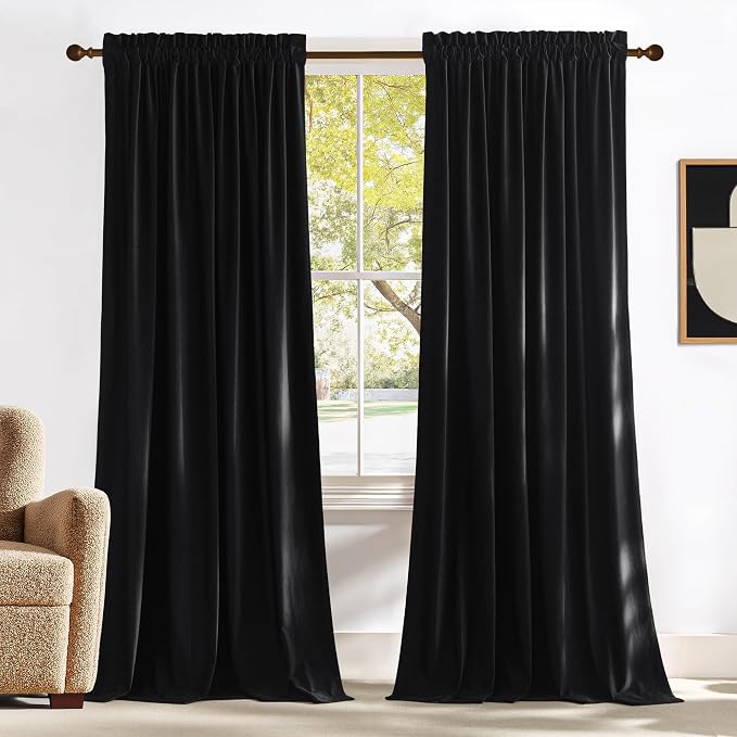 NICETOWN Black Velvet Curtain 72 inches Long by NICETOWN